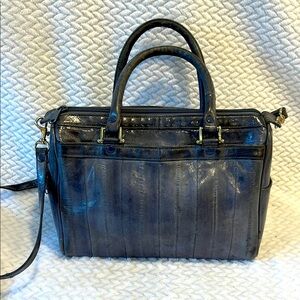 Vintage Eel Skin Elegant Gray Blue Handbag Purse Made in Korea 80s   CM